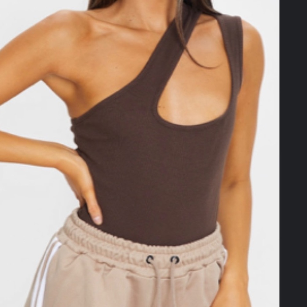 Chocolate cotton rib cut out sleeveless bodysuit